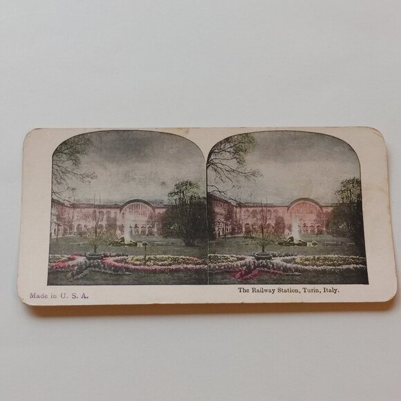 ANTIQUE STEREOGRAPH CARD Railway Station, Turin, Italy - Picture 1 of 4